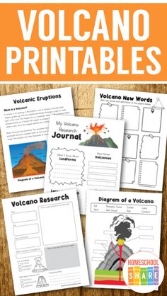 volcano printables with the text volcano worksheet and an image of volcano