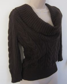 GAP  Cowl Neck Chunky Cable Knit 3/4 Sleeve Sweater  Size:  S / Small Color: Dark Brown Measurements: 16" across chest 21" length from shoulder to bottom 11" sleeve length from armpit to end Material:  85% Cotton, 15% Lambs' Wool Condition: New without Tag 👗 Thank You for Shopping! Please make sure you've checked all Measurements Provided and you clicked to enlarge all my pictures to get a closer look. Have Questions? Please Ask! Same or Next Day Shipping. Fitted Brown Knitted Sweater, Classic Brown Cable Knit Sweater, Brown Oversized Sweater, Dark Brown Sweater, Brown Cable Knit Cotton Sweater, Fitted Brown Chunky Knit Sweater, Brown Long Sleeve Cable Knit Sweater, Chunky Cable Knit, Cowl Neck Sweater