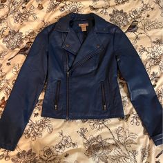 Vintage Blue Leather Jacket Never Worn Blue Leather Jacket, Tiny Clothes, Coats Vintage, Paris Blues, Stitching Leather, Blue Jacket, Leather Jackets, Blue Leather, Color Blue