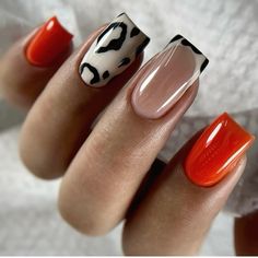 Автор nailbymaryamaskari #красныйманикюр #леопардовыйманикюр Western Nails, Cow Nails, Nails Today, Blush Nails, Animal Print Nails, Nail Patterns, Orange Nails, Simple Nail Designs, Elegant Nails