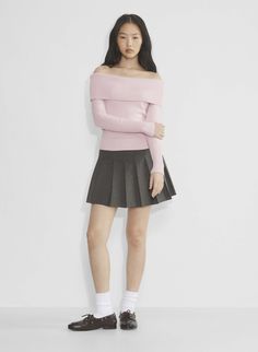 TOPAZ SWEATER Fully Fashioned, Off Shoulder Sweater, Korea Fashion, Soft Yarn, Fashion Poses, Fall Winter Outfits, Shoulder Sweater, Sweater Skirt, Pink Fashion