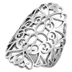 Sterling Silver Filigree Floral Ring Filligree Ring, Plain Silver Rings, Sterling Silver Promise Rings, Real Gold Jewelry, Floral Ring, Sterling Silver Filigree, Filigree Ring, Sterling Silver Flowers, Silver Filigree