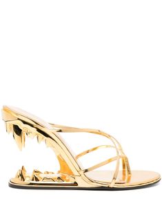 Gcds Morso Heel, Gcds Morso, Farfetch Shoes, Gold Slippers, Tone Calves, Rose Gold Accessories, Sandals Gold, Cute Heels, Shades Of Gold