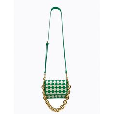 Green and Blanc checkerboard pattern handbag that has been achieved by carefully weaving strips of faux leather together. This petite flap bag features detachable short gold metal chain shoulder strap & adjustable long skinny green faux leather strap. Lining comes with card slot pocket and lining material is 100% RPET fabric which has been made from post consumer plastic otherwise destined for landfill.Bag measurements:Width: 19cmHeight: 15cmBase depth: 7cmStrap Drop (chain): 22cmStrap Drop (lon Poppy Lissiman, Bag Measurements, Handbag Patterns, Checkerboard Pattern, Green Bag, Flap Bag, Metal Chain, Gold Metal, Leather Straps