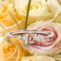 This promise ring is a visual indicator of your commitment. Minimalist Classic 0.65 Carat Oval Cut Morganite And Diamond Moissanite Engagement Ring, Wedding Ring in 925 Sterling Silver With 18k Rose Gold Plating, Gift, Promise Ring, Anniversary Ring Size: 8.5.  Color: Red.  Gender: female.  Age Group: adult. Rose Gold Gifts, Dainty Wedding Ring, Gold Gift, Dainty Ring, Anniversary Ring, Ring Wedding, Morganite, Promise Ring, Moissanite Engagement Ring