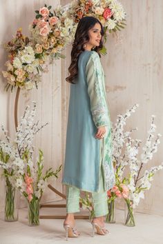 Sea Salt | Pakistani Designer Outfit | Sarosh Salman Anchor Thread Embroidery, Tie N Dye, Net Shirt, Anchor Threads, Designer Outfit, Printed Dupatta, Pakistani Designers, Thread Embroidery, Silk Dupatta