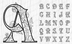 the letter and numbers are drawn in black ink on a white paper with floral designs