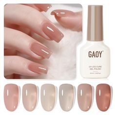 PRICES MAY VARY. Sheer Gel Polish: Apply several layers to build up the color from clear translucent to solid opaque. Package Includes: 6 gel polish colors of 0.22 fl.oz (6.5ml) each. Basic gel nail set to enjoy the nail art from the comfort of your own home! Cure Needed: Cure under UV LED nail lamp for 60s to a complete dry. Long-Lasting: Up to 4 weeks if properly applied base coat & top coat. Tips: Buff your nail bed lightly before applying to prevent early peeling off. Clear Nude Nail Polish, Basic Colors Nails, Tan Jelly Nails, Soft Summer Nail Polish Colors, Sheer Nude Nails, Fall Gel Manicure, Rose Gold Gel Polish, Mommy Nails, Sheer Gel Polish