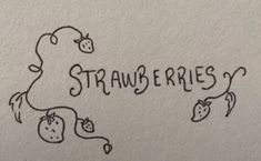 the word strawberries written in black ink on a white paper