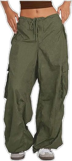 Green Parachute Pants, Baggy Parachute Pants, The 80s Fashion, Army Cargo Pants, Y2k Street Style, Cargo Pants For Women, Y2k Cargo Pants, Baggy Cargo Pants, Baggy Style