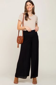 Black Maternity Wide Leg Pants – PinkBlush Maternity Wear Bottoms, Casual Spring Maternity Bottoms, Spring Casual Maternity Bottoms, Casual Non-stretch Maternity Bottoms, Casual Maternity Bottoms For Spring, Casual Maternity Long Pants, Casual Black Maternity Bottoms, Casual Maternity Stretch Pants, Casual Relaxed Fit Maternity Pants