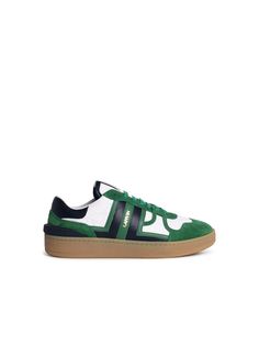 Made of leather and polyester blend, contrast suede inserts, contrast piping, contrast logo label, flat laces, round toe, padded cuff with tonal logo, rubber sole. Composition: 52% calf leather, 48% nylon Lanvin Sneakers, Lanvin Shoes, Green Sneakers, Saint Laurent Shoes, Contrast Piping, Logo Label, Louis Vuitton Shoulder Bag, Parisian Chic, Toe Designs