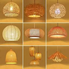 many different types of lights hanging from the ceiling in various styles and colors, including lamps