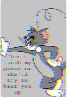 an image of a cat that is playing with the text don't touch my phone or she'll try to beat you up