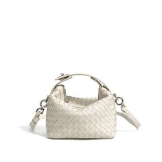 The woven leather hobo bag is in a minimalistic and casual design. No logos or other distractions designed the slim strips in diamond weave. The blue color is perfect for summer. Leather Sling Bags, Mini Hobo Bag, Prom Bag, Leather Hobo Bags, Small Leather Purse, Woven Leather Bag, White Crossbody Bag, Straw Tote Bag, Diamond Weave