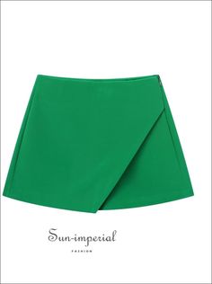 Women’s Asymmetrical High Waist Shorts Mini Skirt With Back Pockets And Side Zipper Detail Sun-Imperial United States Summer Party Bottoms With Side Zipper, Asymmetrical Mini Skirt With Pockets For Summer, Asymmetrical Shorts For Spring Party, Asymmetrical Shorts For Party In Spring, Casual Asymmetrical Green Bottoms, Trendy Summer Shorts With Side Zipper, Chic Summer Skort With Side Zipper, Asymmetrical Green Bottoms For Summer, Chic Skirt With Side Zipper For Summer