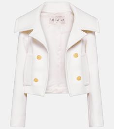 Jacke aus Wolle und Kaschmir in Weiß - Valentino | Mytheresa Tweed Jacket Style, Valentino Jacket, Balenciaga Jacket, Cut Blazer, Style Moodboard, Valentino Clothing, Designer Blazers, Cashmere Jacket, Designer Jackets