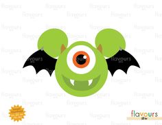 a green monster with black wings and an orange eye is shown in front of a white background