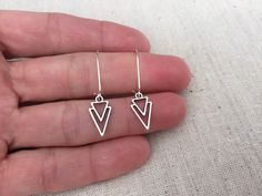 "Mod minimalist geometric earrings. Dainty yet striking! Perfect for everyday, year round wear. They measure 5/8\" long by 3/8\" wide and hang from 1\" silver kidney style ear wires that lick and match. Made from allergy free plated silver. Thanks so much for stopping by! Please take a moment and visit the rest of my Etsy shop. I have many more unique jewelry designs to choose from. Lots of great gift ideas too! 🌸 Tiger Flower Jewelry 🌸 🌸 Inspired by Nature 🌸" Adjustable Geometric Minimalist Earrings, Adjustable Minimalist Geometric Earrings, Tiger Flower, Dainty Dangle Earrings, Small Silver Earrings, Arrow Earrings, Bird Earrings, Bird Jewelry, Earrings Dainty