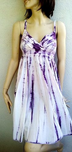 Doki Geki White & Purple Tie Dye Loose Strap Sleeveless Summer Beach Dress Purple Dress Beach, Casual White Dresses, Luxurious City, Witchy Dress, Summer Beach Dress, Casual White Dress, Purple Tie Dye, Purple Tie, Fall Clothes