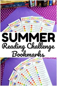 the summer reading challenge bookmarks are stacked on top of each other with text overlay