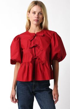 The cutest bow blouse . Perfect to pair with a pair of jeans , shorts, or even a cute skort. Perfect fall outfit. Tie Top Outfit, Take Chances, Perfect Fall Outfit, Bow Top, Red Tie, Bow Blouse, Fall Fits, Babydoll Top, Front Tie Top