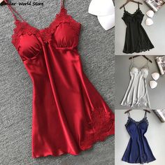 Nighties For Women Romantic, Satin Night Dress, Nighties For Women, Lace Sleepwear, Silk Sleepwear, Lace Silk, Suspender Skirt, Women's Nightgowns, Women Nightwear