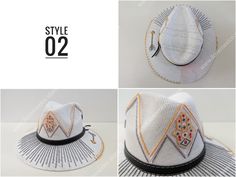 White Handmade Short Brim Hat, Custom White Hats For The Beach, White Short Brim Hat For Festival, Custom White Hat Bands For Beach, White Short Brim Festival Hats, Traditional White Hat Bands For Festival, Traditional White Brimmed Hat Bands, White Beaded Hat Bands For Summer, Custom White Festival Hat