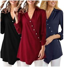 Women's Fashion Casual Spring and Autumn Chiffon V-neck Irregular Button Button Shirt Slim Top Fall V-neck Blouse With Buttons, V-neck Buttoned Blouse For Fall, V-neck Buttoned Top For Party, V-neck Party Top With Buttons, Elegant V-neck Blouse With Buttons, Chiffon Tops Blouses, Chiffon Blouses, Elegant Branding, Womens Fashion Casual Spring