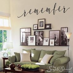 A beautiful scripted wall word decal art by The Simple Stencil to decorate your home and remember... Family Picture Wall, Word Art Wall, Family Pictures On Wall, Memorial Wall, Family Room Walls, Family Photo Wall, Memory Wall, Picture Shelves, Word Wall Art