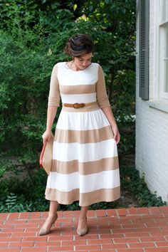 Chic Lady has longtime been a favorite Dainty Jewell's option -- and now it comes in tan! Shop our whole modest collection and bridesmaid options at www.daintyjewells.com Sun Dresses Modest, Turtleneck Midi Dress, Frock Fashion, Dress Modest