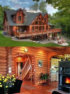 the before and after pictures of a log cabin