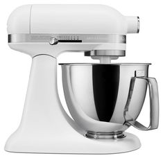 a white kitchen mixer on a white background