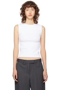 Róhe: White Rib Tank Top | SSENSE Ribbed Spring Tank Top With Minimal Stretch, Ribbed Tank Top With Minimal Stretch For Spring, Rib Tank Top, Jersey Tank Top, Frame Collection, Ribbed Tank Tops, Organic Cotton, Women Wear, Bags For Women