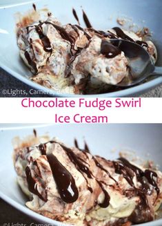 chocolate fudge swirl ice cream in a bowl