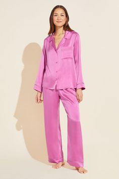 Inez Washable Silk Long PJ Set - Italian Rose/Foxglove Anastasia Grey, Comfy Pjs, Elastic Waistband Pants, Short Pj Set, Silk Shorts, Silk Pajamas, Pj Sets, Mulberry Silk, Polished Look