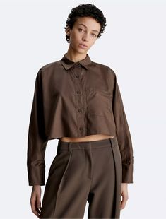 null Cropped Button Down, Tie Front Dress, Cropped Shirt, Women Shirts Blouse, Formal Outfit, Crop Shirt, Dolman Sleeve, Wool Coat, Shirt Online