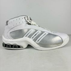 Adidas A Cub Pro Team 06 - White/Silver Rare Vtg Deadstock Adidas Y2k Basketball Shoes, Mens Size 13 In Great Condition, No Defects, Comes In Og Box *Disclaimer* 20+ Yr Old Shoes May Be More Fragile And Prone To Damage, Use With Care Please Reference Photos Before Purchasing Y2k Basketball, Adidas Sneakers Mens, Old Shoes, Reference Photos, White Adidas, White Silver, Adidas Shoes, Basketball Shoes, Adidas Men