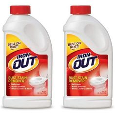 two bottles of iron out rust stain remover