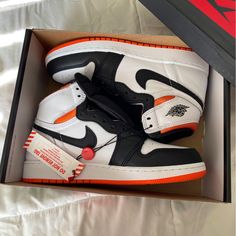 Brand New In Box Comes With 3 Laces: Electro Orange, Black, And White Us 5y / 6.5 Women’s / 5 Men’s Offers Are Welcome! Modern Orange Custom Sneakers With Boost Midsole, Nike Custom Orange Sneakers With Contrast Sole, Nike Orange Sneakers With Contrast Sole, Nike Air Jordan Retro High, Air Jordan Retro High Og, Nike Leather Sneakers, Jordan 1 Royal Toe, Air Jordan Retro High, Jordan 1 Royal