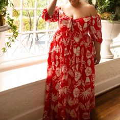 Red Floral Dress Hand Washed, Never Worn Size 18 But Has Full Skirt And Could Go Up To A 20 Plus Size Resort Wear, Plus Zise, Big Bust, Skirt Maxi, Plus Size Designers, Wedding Guest Outfit Summer, Plus Size Maxi, Muffin Top, Moda Plus Size