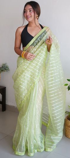 Green color Saree in Organza Silk, Silk fabric with Gota Patti, Lace work Green Tissue Silk Blouse For Party, White Self-design Saree For Party, Green Saree With Zari Weaving For Party, Pista Green Traditional Wear With Unstitched Blouse For Party, Pista Green Saree With Unstitched Blouse For Party, Green Organza Blouse Piece For Party, Pista Green Saree For Diwali Party, Party Green Dupatta With Zari Weaving, Organza Saree With Zari Weaving For Party