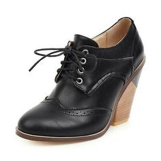 Women's Oxfords High Block Heels Wingtip Lace Up Pumps Brogues preppy Shoes | eBay Retro Pointed Toe Lace-up Shoes With Brogue Detailing, Retro Brogue Lace-up Shoes With Pointed Toe, Vintage Oxfords For Fall Office Wear, Vintage Oxfords For Office In Fall, Trendy Closed Toe Lace-up Office Shoes, Vintage Oxfords For Spring Office Wear, Vintage Oxfords For Office In Spring, Vintage Lace-up Shoes For Office In Fall, Vintage Lace-up Office Shoes For Fall