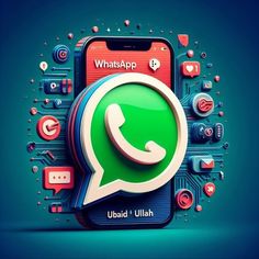 the whatsapp logo is displayed on top of an electronic circuit with various icons