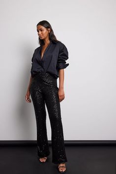 Black Glitter Pants Outfit, Black Sequin Pants Outfit, Flares Outfit, Ethenic Wear, Flare Leg Pants Outfit