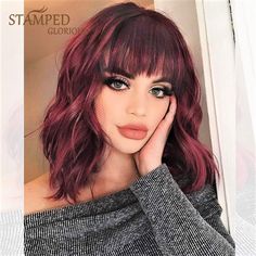 Short Wavy Curly Hair, Short Wavy Bob, Curly Bob Wigs, Curly Hair Wig, Red Wigs, Wavy Curly Hair, Short Wavy, Wig With Bangs, Short Bob Wigs