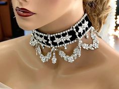 Victorian Crystal choker necklace Statement, Bridal Collar Choker, Elegant Black Velvet Collar for Weddings & Special Events, Gift for Her by GlamDuchess on Etsy Black Rhinestone Jewelry For Wedding, Black Rhinestone Wedding Jewelry, Elegant Black Choker For Wedding, Elegant Adjustable Bridal Necklace For Celebration, Elegant Black Wedding Choker, Elegant Formal Choker With Rhinestones, Black Wedding Choker Jewelry, Elegant Black Bridal Necklace For Formal Occasions, Elegant Bridal Choker Necklace For Celebration