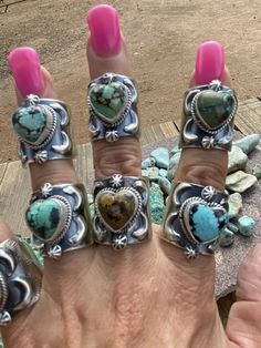 New without tags ARTISAN : Eli Skeets MAIN STONE : Turquoise SIZABLE : Yes METAL : Sterling Silver JEWELRY TYPE : Rings These amazing Custom Turquoise Heart rings are made by the Navajo artist Eli Skeets. Each stone is natural and hand picked so no stone will be the same as any other. (Please understand each stone will vary and will not be exact as the next one.) These rings are signed and stamped Sterling. Please contact us with any questions. Exported By exportyourstore.com Heart-shaped Turquoise Ring, Handmade Turquoise Heart-shaped Ring, Handmade Heart-shaped Turquoise Ring, Jewelry Rings Silver, Turquoise Heart Ring, Heart Rings, Turquoise Jewelry Native American, Silver Heart Ring, Turquoise Heart