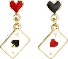 Valentine's Day Heart-shaped Novelty Earrings, Red Heart-shaped Novelty Jewelry, Valentine's Day Novelty Dangle Earrings, Valentine's Day Novelty Dangle Jewelry, Queen Of Heart, Unique Playing Cards, Heart Costume, Queen Earrings, Women Halloween Costume