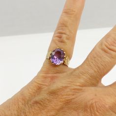 Estate 14k yellow gold large amethyst ring size 4.5. a 11mm by 10mm amethyst stone. great shape. no chips or damage. 2.8 grams. good size cocktail ring. Heirloom 14k Gold Amethyst Ring With Accent Stones, Luxury Yellow Gold Amethyst Ring With Prong Setting, 14k Yellow Gold Amethyst Ring With Accent Stones, 14k Gold Gemstones For Anniversary, Classic 14k Gold Gemstones, Classic 14k Gold Gemstones In Gold Color, Classic Gold Gemstones In 14k Gold, Fine Jewelry 14k Gold Amethyst Ring With Accent Stones, Fine Jewelry Amethyst Ring In Yellow Gold